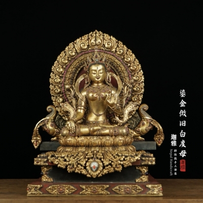 鎏金做旧白度母-49cm