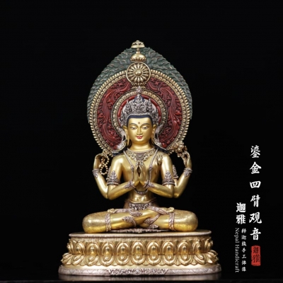 鎏金四臂观音-55cm