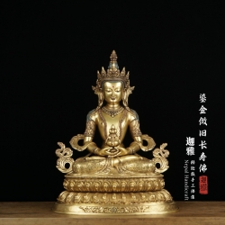 鎏金做旧长寿佛-51cm