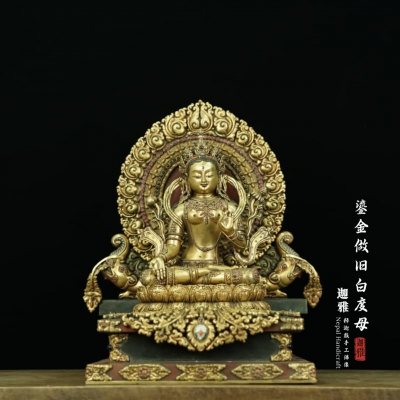 鎏金做旧白度母-50cm