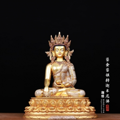 鎏金嵌银释迦佛-40cm
