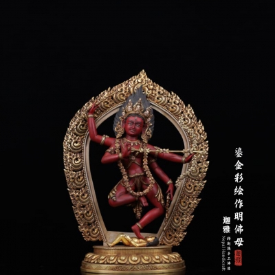 鎏金彩绘作明佛母-38cm