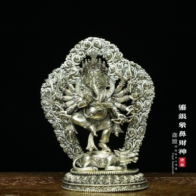 铜鎏银象鼻财神-22cm